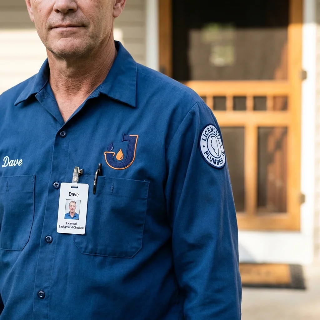 Licensed plumber showing ID badge in Le Center, MN